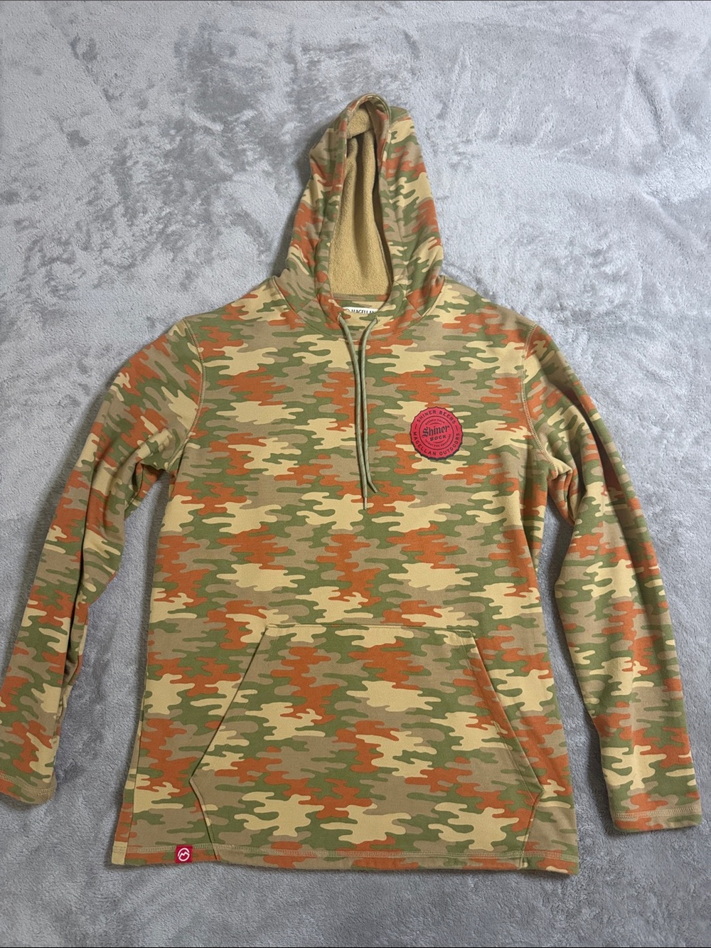 Shiner Bock Camo Half-Zip Hoodie with Red Logo Patch